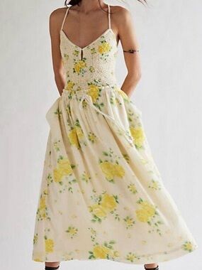 Free People - Floral Crochet Bodice Maxi Dress - Yellow Floral